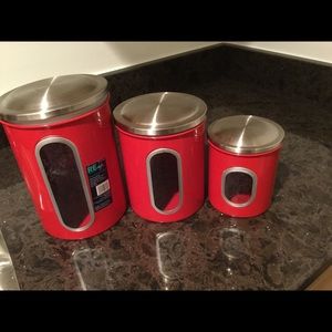 COPY - 3 Red and Grey Metal Storage Containers